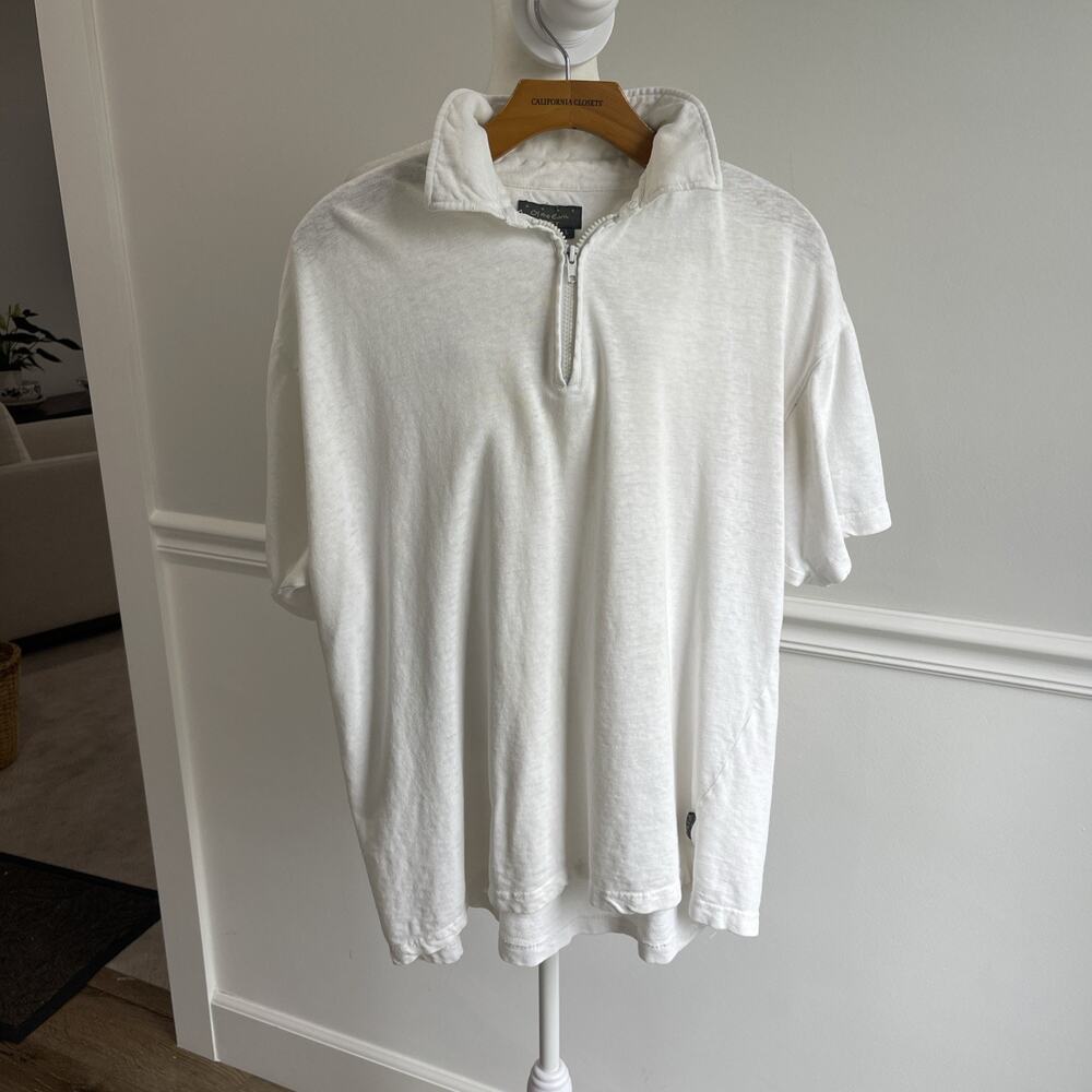 OTE Of The Earth Short Sleeve Shirt Men Sz L Zip Henley Collar Off White HEMP